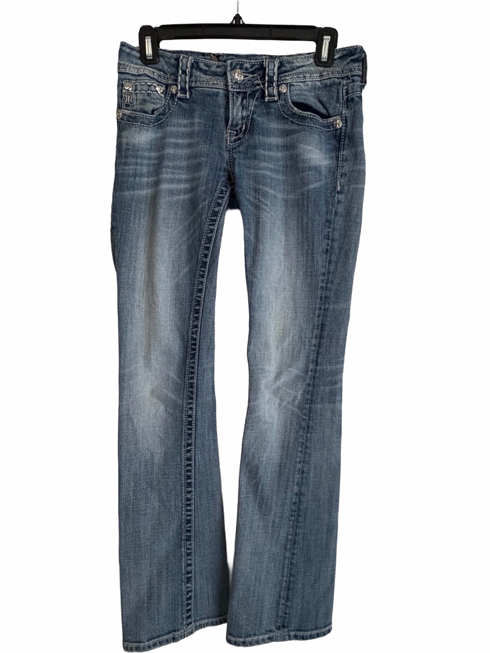 Miss Me Women's Blue Bootcut Embellished Jeans Faded Medium Wash Size 26 Y2K